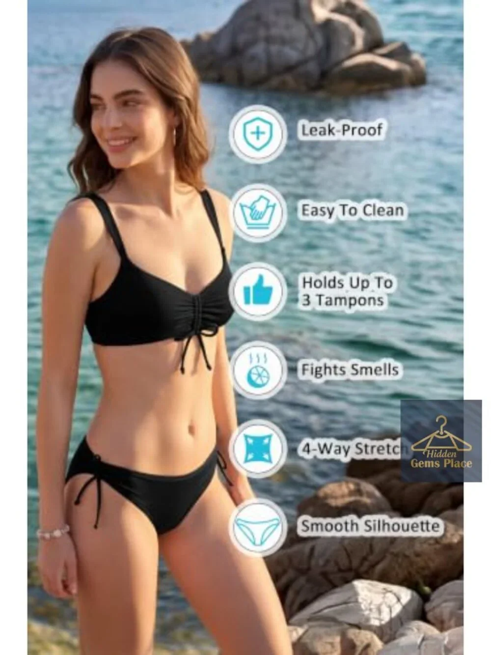 Leakproof Period Bikini Set Adjustable Removable Pads UPF 50+
